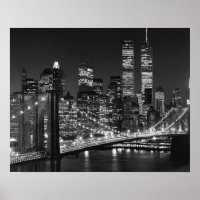 Black White Brooklyn Bridge New York Night