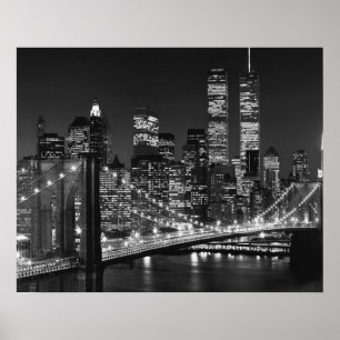 Black White Brooklyn Bridge New York Night Poster