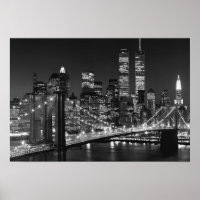 Black White Brooklyn Bridge New York Night
