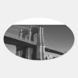 Black & White Brooklyn Bridge Oval Sticker
