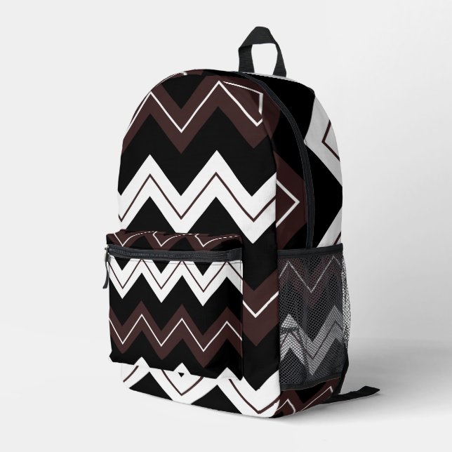 Black White Brown Chevron Stripe Pattern Printed Backpack (Back Corner Right)