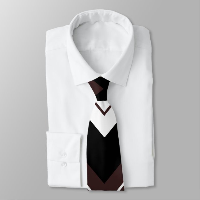 Black White Brown Chevron Stripe Pattern Tie (Tied)