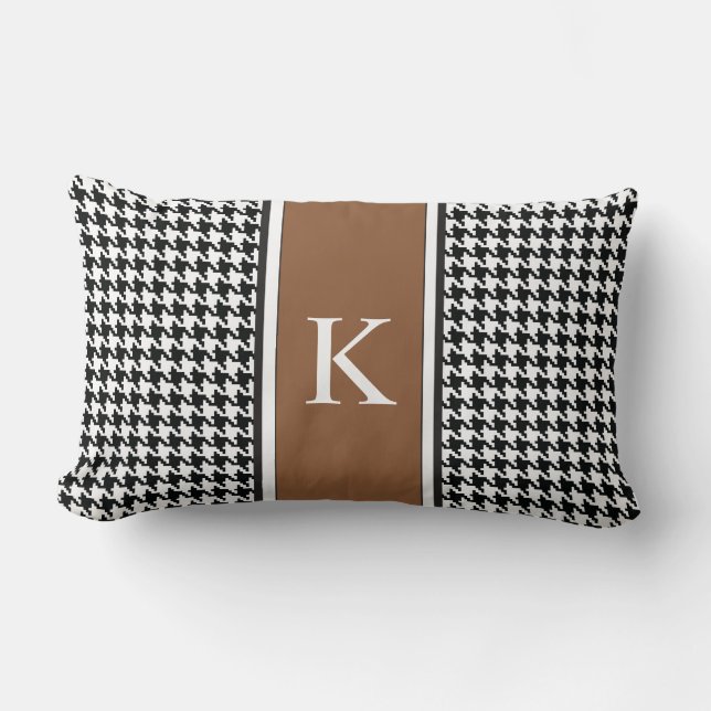 Black White Brown Houndstooth Pattern Lumbar Pillow (Front)