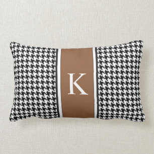 Black White Brown Houndstooth Pattern Lumbar Pillow