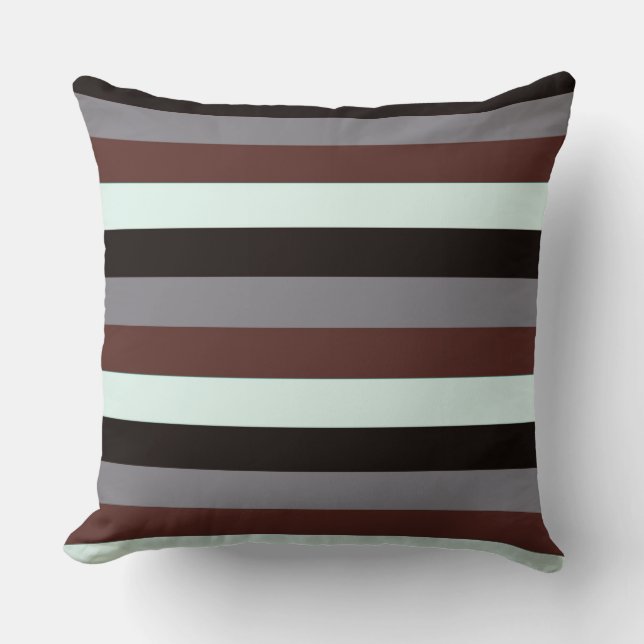 Black White Brown Modern Stripes Throw Pillow (Front)