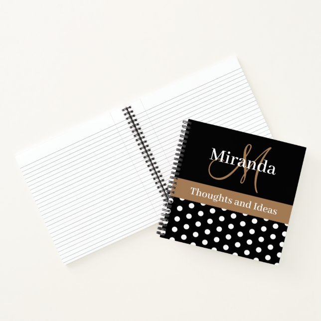Black White Brown Monogram Script Polka Dots Notebook (Inside)