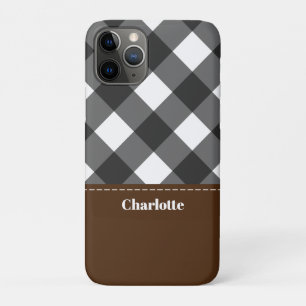 Black White Brown Personalized Plaid iPhone 11 Pro Case