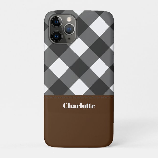 Black White Brown Personalized Plaid Case-Mate iPhone Case (Back)