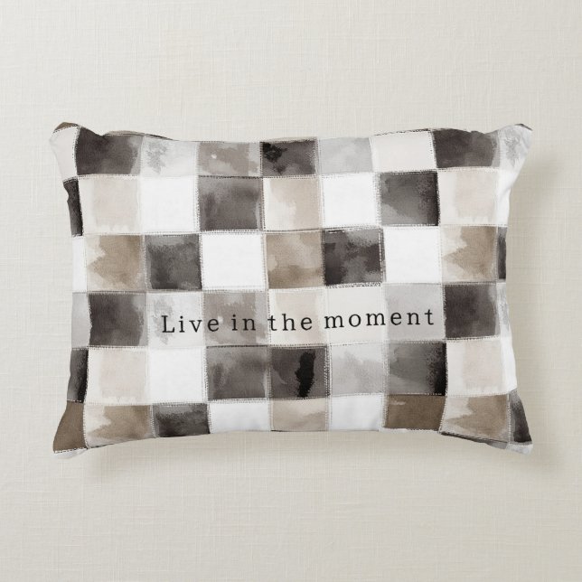 Black White Brown Squares Accent Pillow (Front)