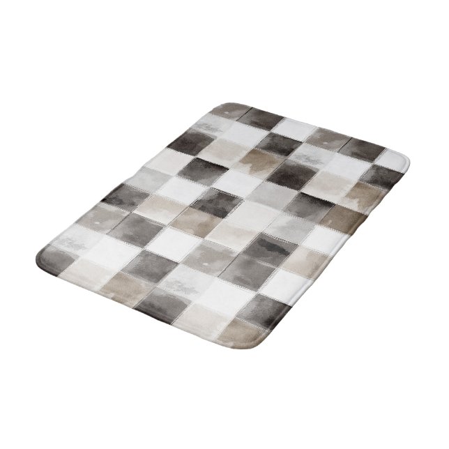 Black White Brown Squares Bath Mat (Angled)