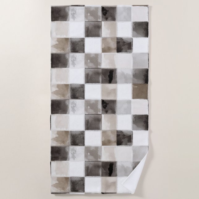 Black White Brown Squares Beach Towel (Front)