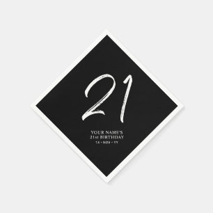 Black & White Brush Script 21st Birthday Party Napkin