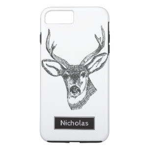 Black & White Buck Deer Head Custom Name Case-Mate iPhone Case