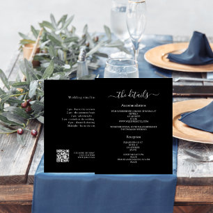 Black white budget wedding program details QR code