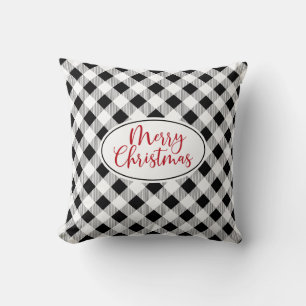 Black White Buffalo Check Coussin de Noël