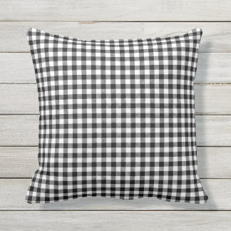 Black White Buffalo Check Gingham Design Pattern Outdoor Pillow