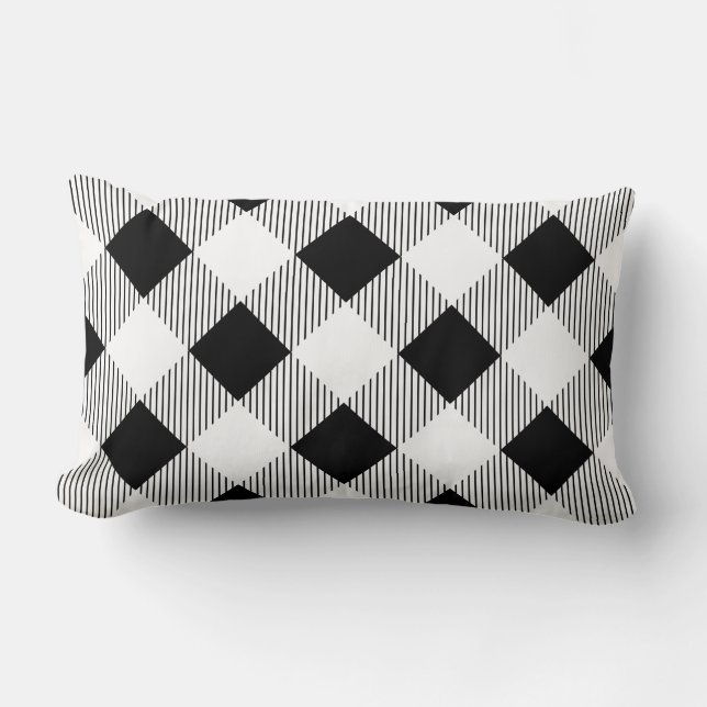Black White Buffalo Check Lumbar Throw Pillow (Front)
