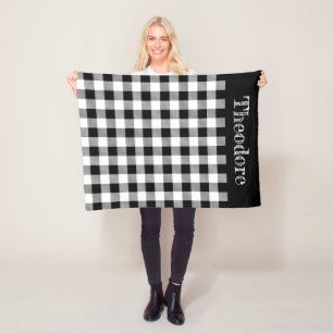 Black/White Buffalo Check Monogram Fleece Blanket