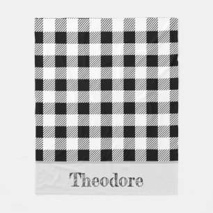 Black/White Buffalo Check Monogram Fleece Blanket