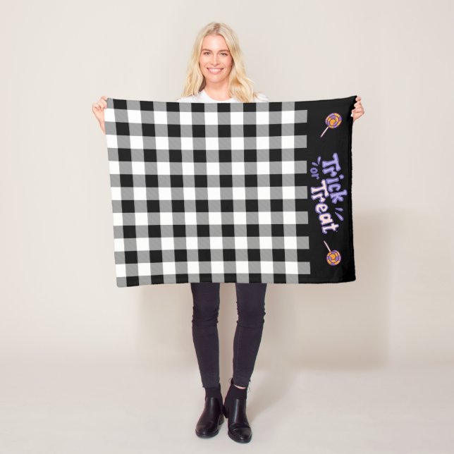 Black/White Buffalo Check Monogram Fleece Blanket (In Situ)
