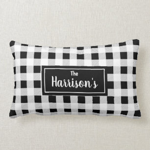 Black & White Buffalo Check Monogram Lumbar Pillow