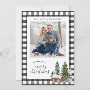 Black White Buffalo Check Plaid Christmas Photo Holiday Card