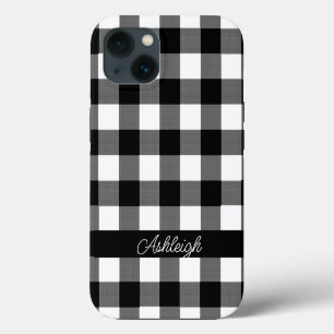 Black White Buffalo Check Plaid Personalized iPhone 13 Case
