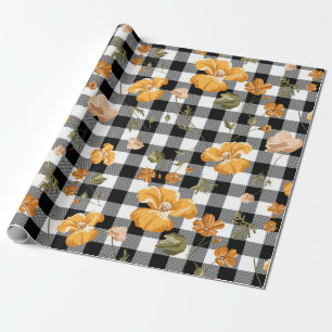 Black White Buffalo Checks & Yellow Flowers Wrapping Paper