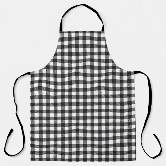 Black White Buffalo Gingham Check Plaid Holiday   Apron (Front)