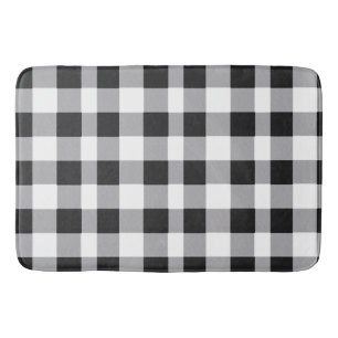 Black White Buffalo Gingham Check Plaid Holiday B Bath Mat