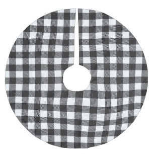 Black White Buffalo Gingham Check Plaid Holiday   Brushed Polyester Tree Skirt