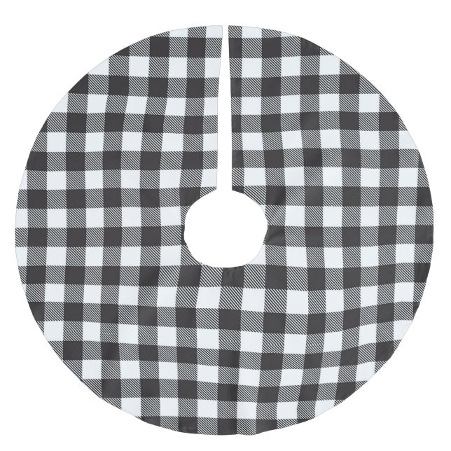 Black White Buffalo Gingham Check Plaid Holiday   Brushed Polyester Tree Skirt (Front)