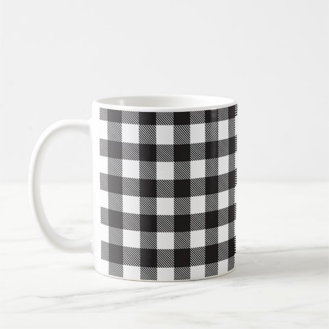 Black White Buffalo Gingham Check Plaid Holiday   Coffee Mug (Left)