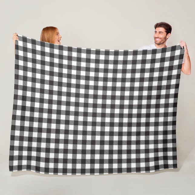 Black White Buffalo Gingham Check Plaid Holiday   Fleece Blanket (In Situ)