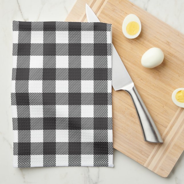 Black White Buffalo Gingham Check Plaid Holiday   Kitchen Towel (Quarter Fold)