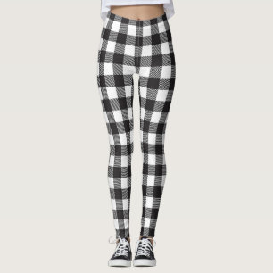 Black &White Buffalo Gingham Check Plaid Holiday Leggings