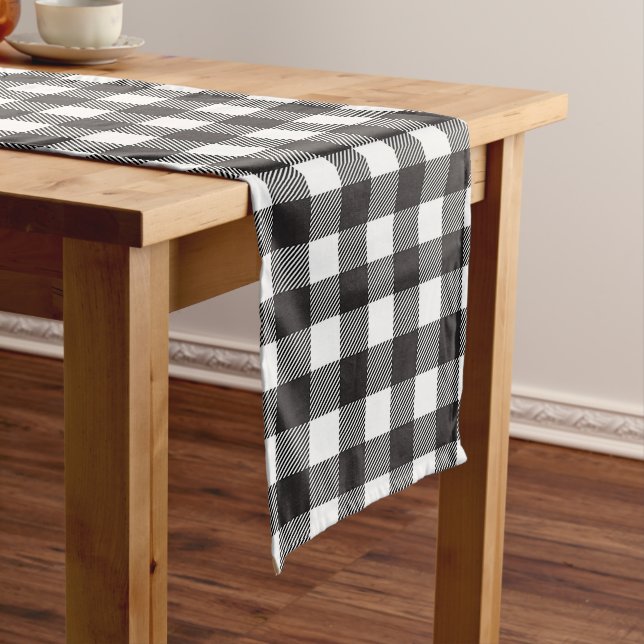 Black White Buffalo Gingham Check Plaid Holiday   Long Table Runner (In Situ)