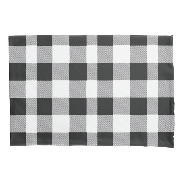 Black White Buffalo Gingham Check Plaid Holiday    Pillowcase (Front-Left)