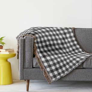 Black White Buffalo Gingham Check Plaid Holiday   Throw Blanket