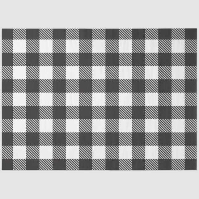 Black White Buffalo Gingham Check Plaid Holiday   Tissue Paper (Front)