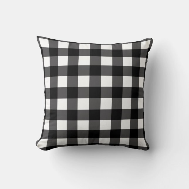 Black & White Buffalo Gingham Chequered Plaid Throw Pillow (Front)