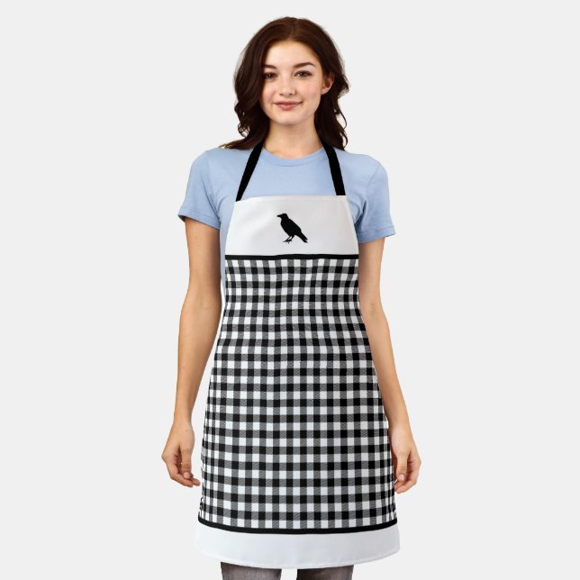 Black & White Buffalo Plaid Black Crow Apron (Worn)