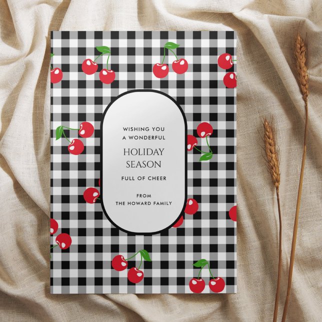 Black White Buffalo Plaid Card with Cherry Fruits (Creator Uploaded)