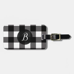 Black & White Buffalo Plaid Chequered Squares Luggage Tag