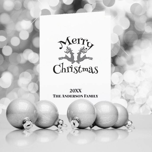 Black White Buffalo Plaid Christmas Reindeer Holiday Card (Creator Uploaded)