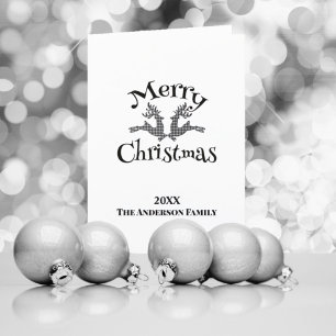 Black White Buffalo Plaid Custom Photo Reindeer Holiday Card