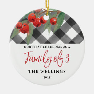 Black & White Buffalo Plaid Family of Three Ceramic Ornament