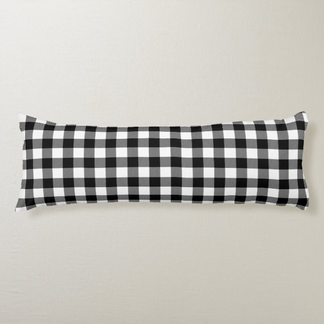 Black White Buffalo Plaid Farmhouse Decor  Body Pillow (Front)