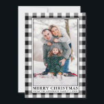 Black White Buffalo Plaid Merry Christmas  Holiday Card<br><div class="desc">Modern Trendy Rustic Black & White Buffalo Plaid Family Photo Merry Christmas Holiday Card</div>