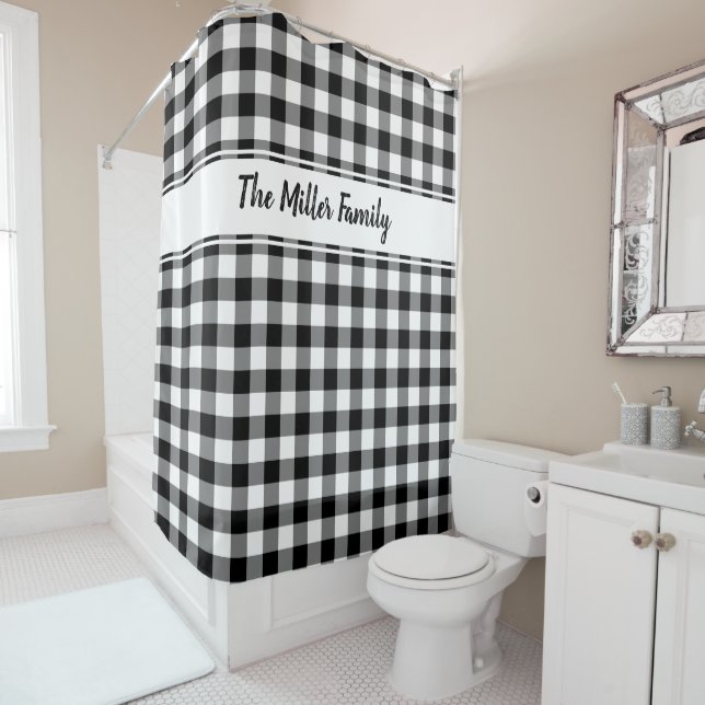 Black White Buffalo Plaid Pattern with Custom Name (In Situ)